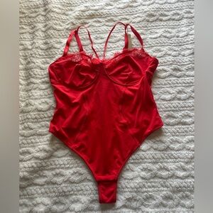 Red Lace Trim Bodysuit